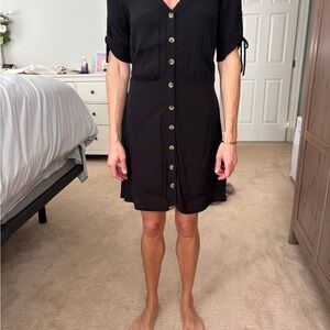 H&M Black Button-Front Short Sleeve Shirt Dress
